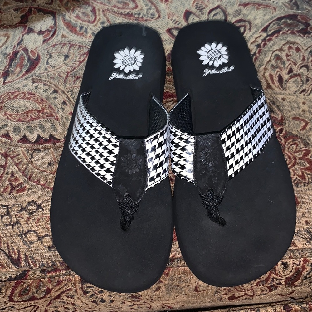 Yellow box flip flops